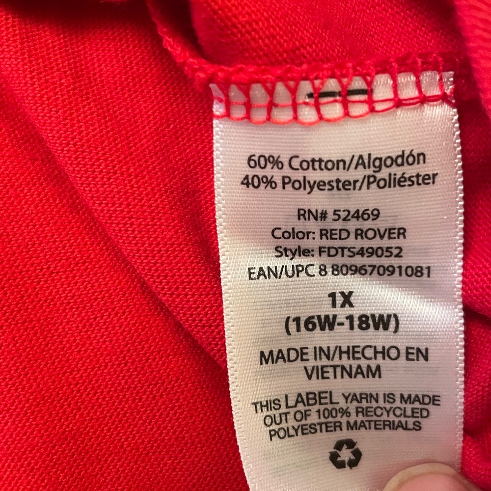 NWT terra & sky Red Long Sleeve & Long Length V Neckline Tee Top 1X (16W-18W) - Picture 5 of 10